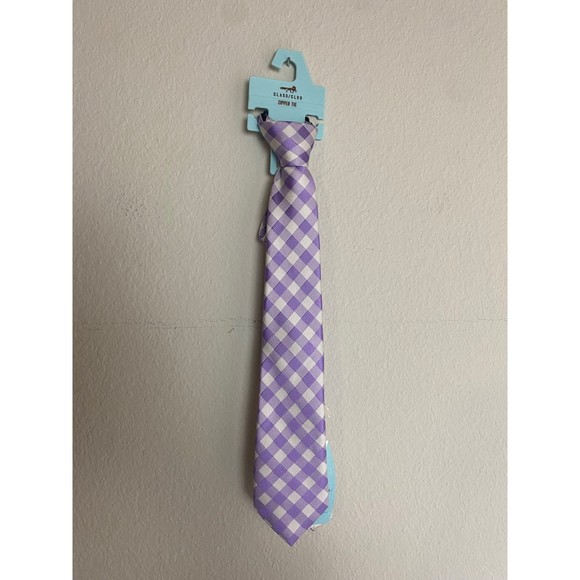 Class Club Purple Gingham Adjustable Boys Silk Tie - Picture 1 of 2